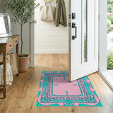 Ornate Pink Teal Persian Border Rug