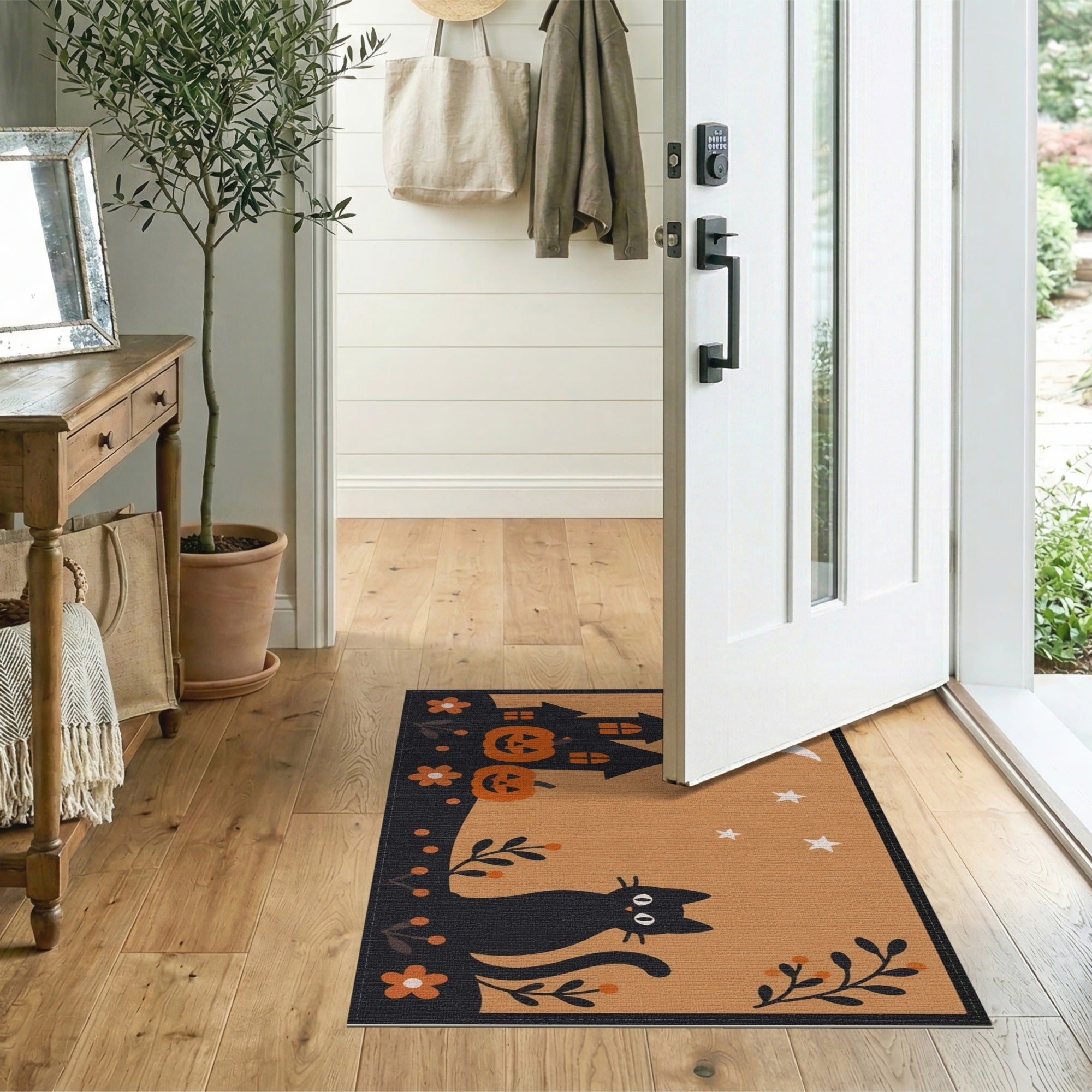 Halloween Black Cat Pumpkin Area Rug