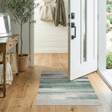 Teal Grey Striped Abstract Area Rug