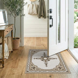 Ornate Beige Floral Frame Area Rug