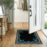 Ornate Teal Floral Butterfly Border Rug