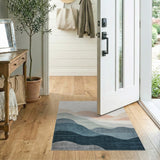 Abstract Layered Mountains Blue Teal Area Rug