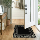 Elegant Floral Border Black Area Rug