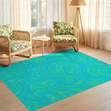 ODIKA Abstract Swirl Blue & Green Washable Area Rug - Low Pile Non-Slip & Pet Friendly