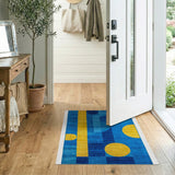 Bold Geometric Blue Yellow Abstract Area Rug
