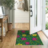 Vibrant Pink Yellow Floral Green Area Rug