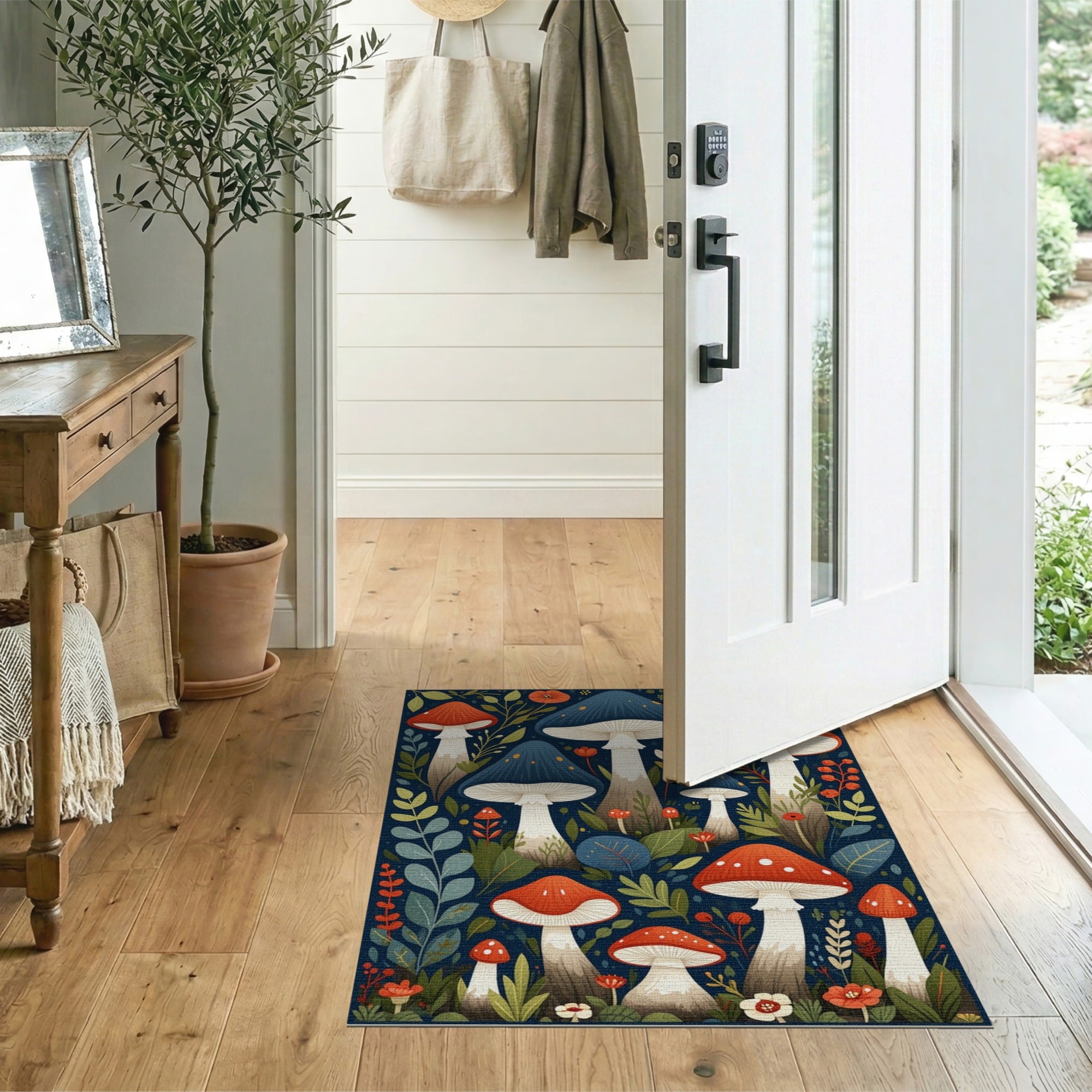 Whimsical Mushroom Forest Floral Vintage Area Rug