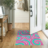 Swirling Pink and Teal Abstract Area Rug