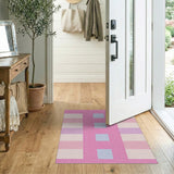 Textured Pink Geometric Block Area Rug