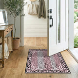 Pink Leopard Print Vintage Border Area Rug