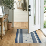 Blue and Teal Navy Starfish Striped Coastal Area Rug