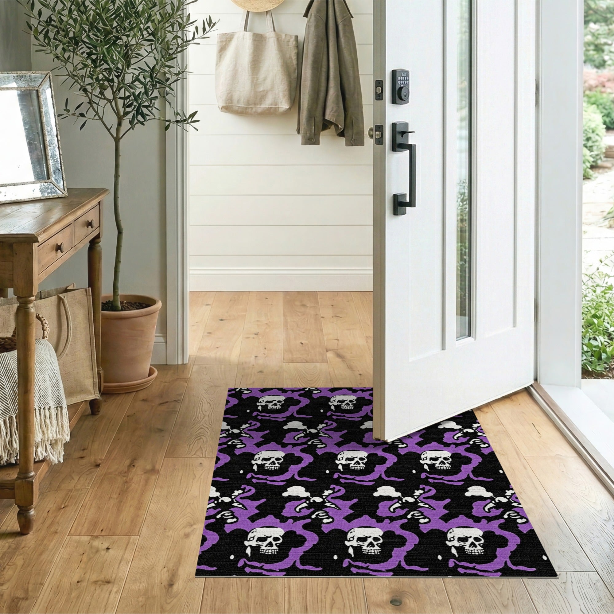 Purple Skulls Bats Pattern Area Rug