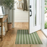 Green Gingham Checkered Rustic Farmhouse Area Rug