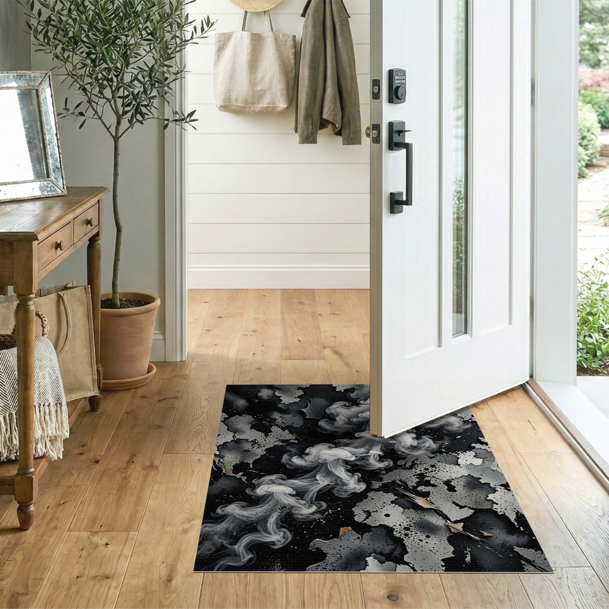 ODIKA Modern Abstract Smoke Washable Area Rug - Low Pile Non-Slip Distressed Carpet