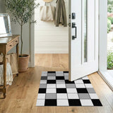 Abstract Black White Grid Area Rug