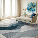 ODIKA Modern Abstract Blue & Grey Washable Area Rug - Low Pile Non-Slip