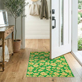 Green Vintage Yellow Floral Green Area Rug