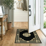 ODIKA Vintage Ornate Medallion Washable Area Rug - Black & Gold Low Pile Carpet