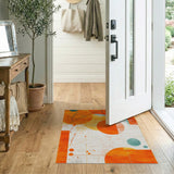 Vibrant Orange Teal Geometric Circle Area Rug