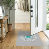 Teal Mandala Round Area Rug in Grey