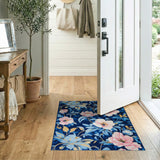 Floral Vintage Navy Blue Peony Floral Area Rug
