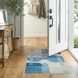 Blue Curved Geometric Abstract Area Rug