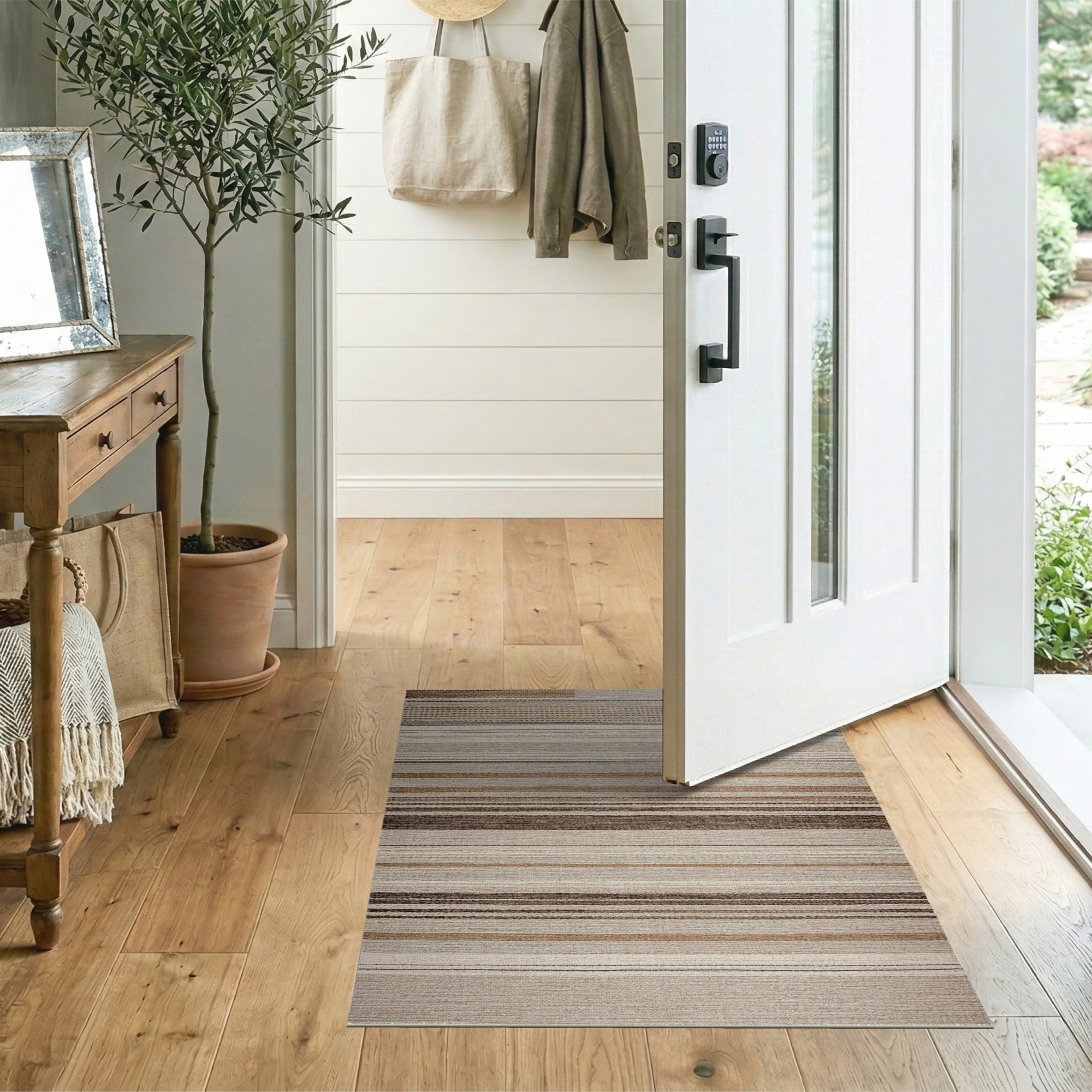 Brown and Tan Brown Tan Striped Woven Area Rug