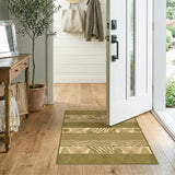 Green Boho Leaf Stripe Area Rug