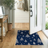 Navy Blue Christmas Pine Trees Snowflakes Area Rug