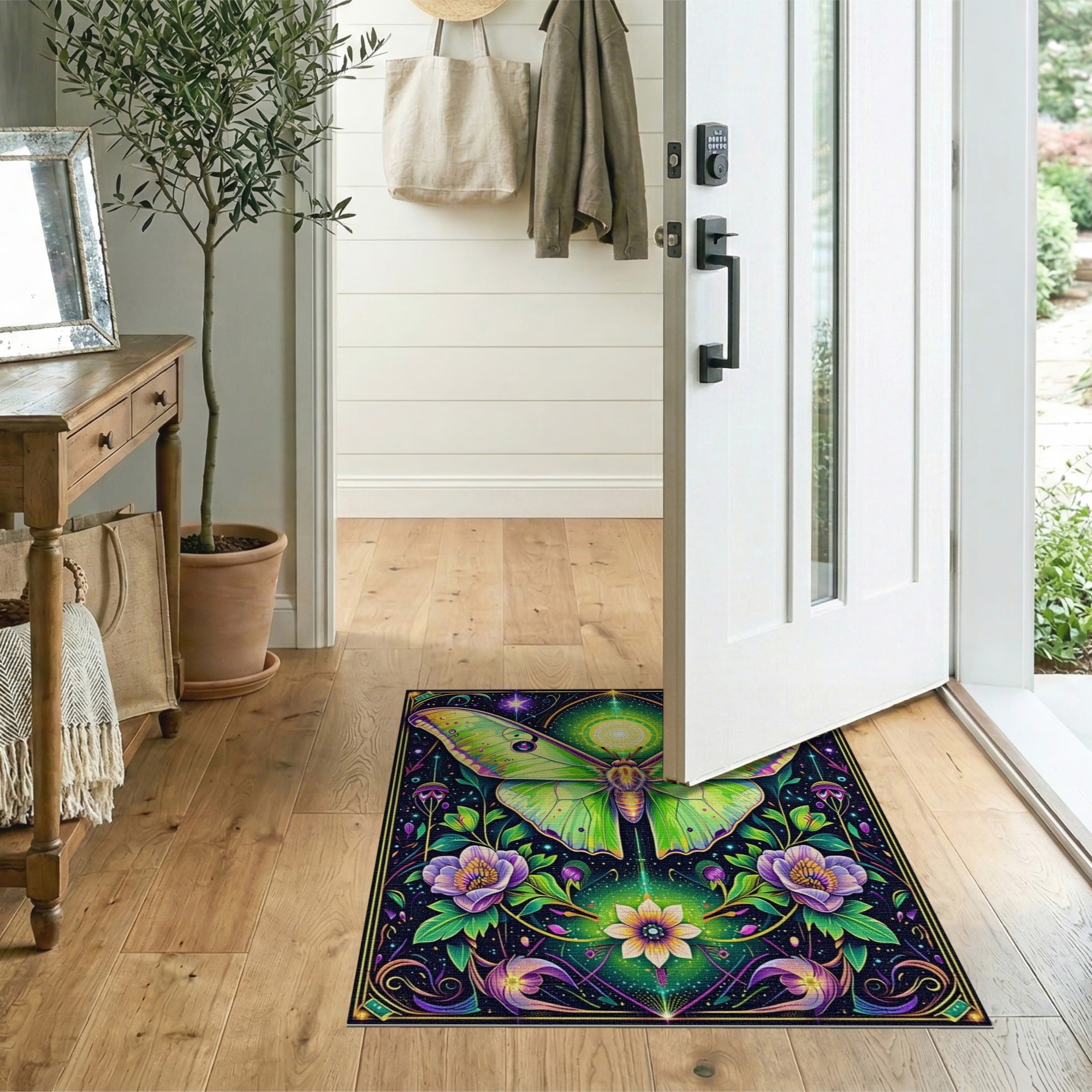 ODIKA Mystical Luna Moth Washable Area Rug - Low Pile, Non-Slip & Pet Friendly