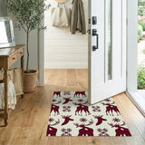 Festive Burgundy Reindeer Silhouette Area Rug