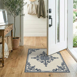 Blue and Teal Navy Ornate Floral Border Area Rug