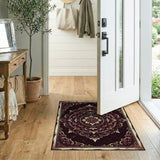Ornate Distressed Vintage Red Medallion Rug