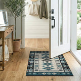 Blue and Teal Teal Black Southwestern Geometric Area Rug