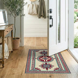 Teal-Bordered Burgundy Medallion Persian Rug