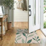 Green Leaves on Beige Area Rug