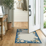 Blue Seashell Starfish Coastal Border Rug
