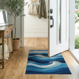 Layered Ocean Waves Blue Area Rug