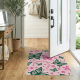 Playful Pink Butterfly Flower Area Rug