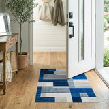 Blue and Teal Modern Navy Blue Geometric Block Area Rug