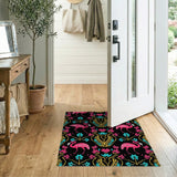 Vibrant Pink Flamingo Floral Area Rug