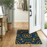 Navy Blue Vibrant Orange Persian Mandala Rug
