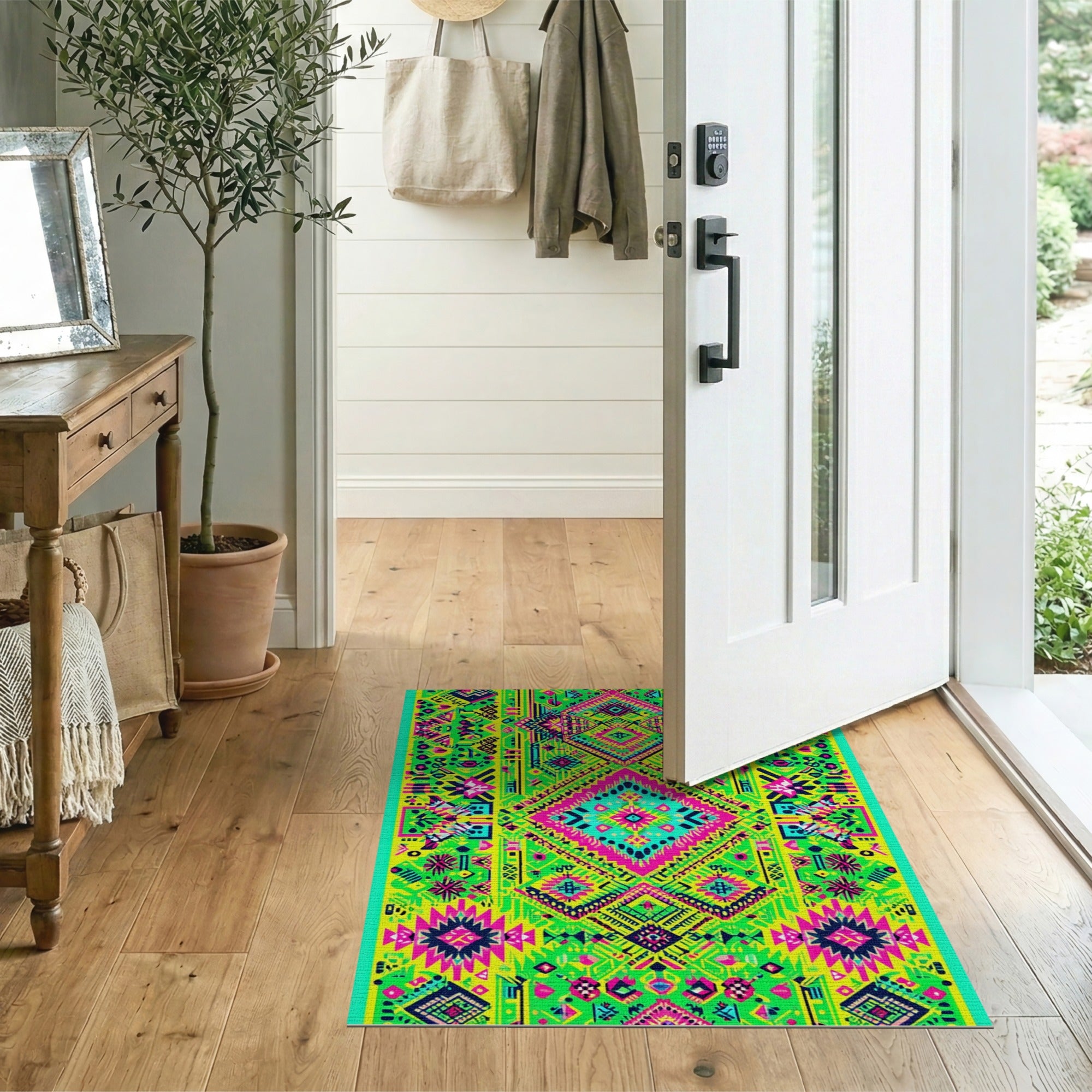 Multi-color and Patterns Vibrant Green Heritage Tribal Area Rug
