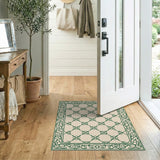 Elegant Green Trellis Cream Area Rug with Floral Border