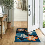 Teal Lotus Blooms Area Rug with Orange Petals