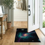 Cosmic Teal Nebula Swirl Area Rug