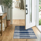 Blue and Teal Navy Grey Striped Geometric Area Rug