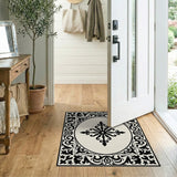 Ornate Black White Baroque Medallion Rug
