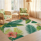 ODIKA Tropical Hibiscus Palm Leaf Washable Rug - Low Pile Non-Slip Area Rug