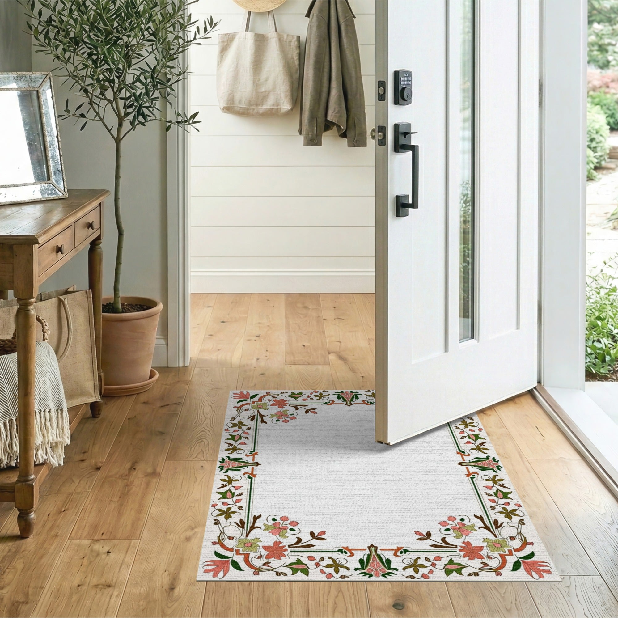 Floral Vintage Ornate Floral Vine Border Area Rug